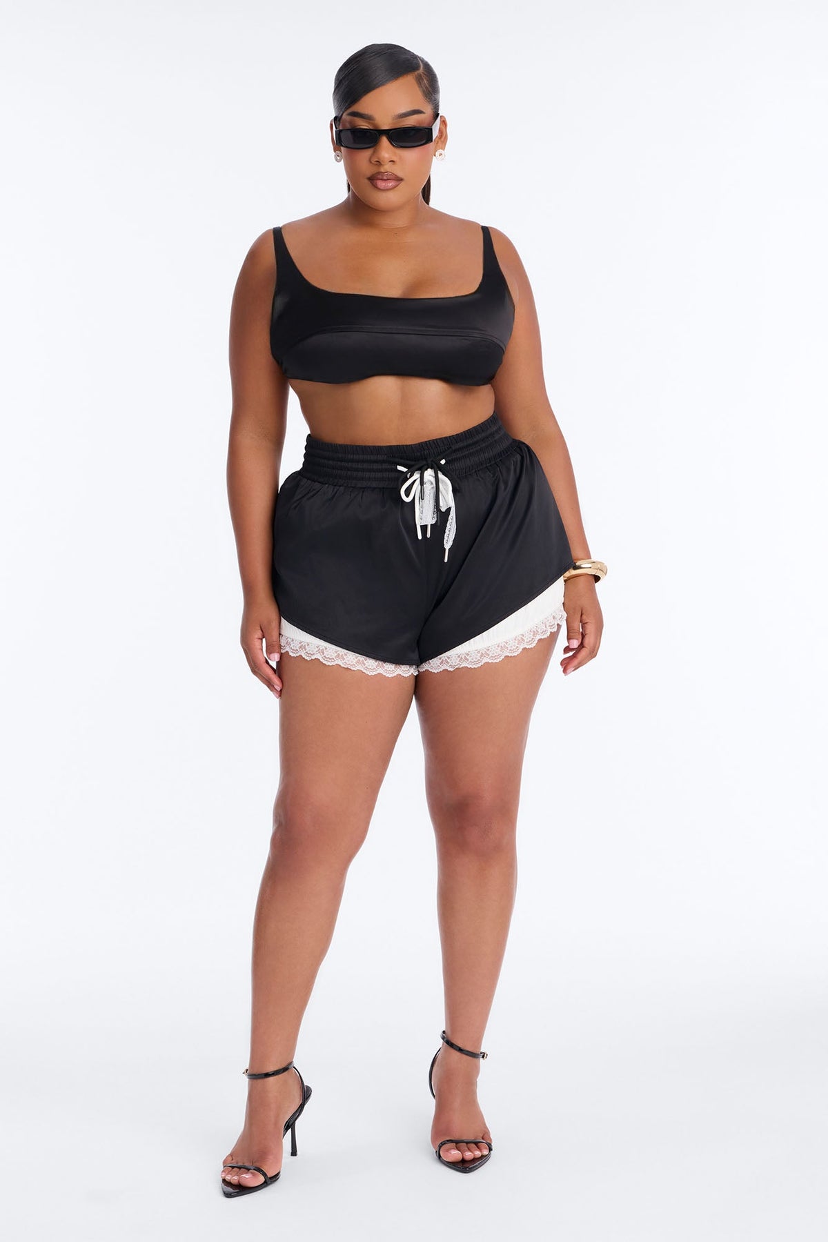 Marnie Lace Trim Bloomer Track Short - Black/combo