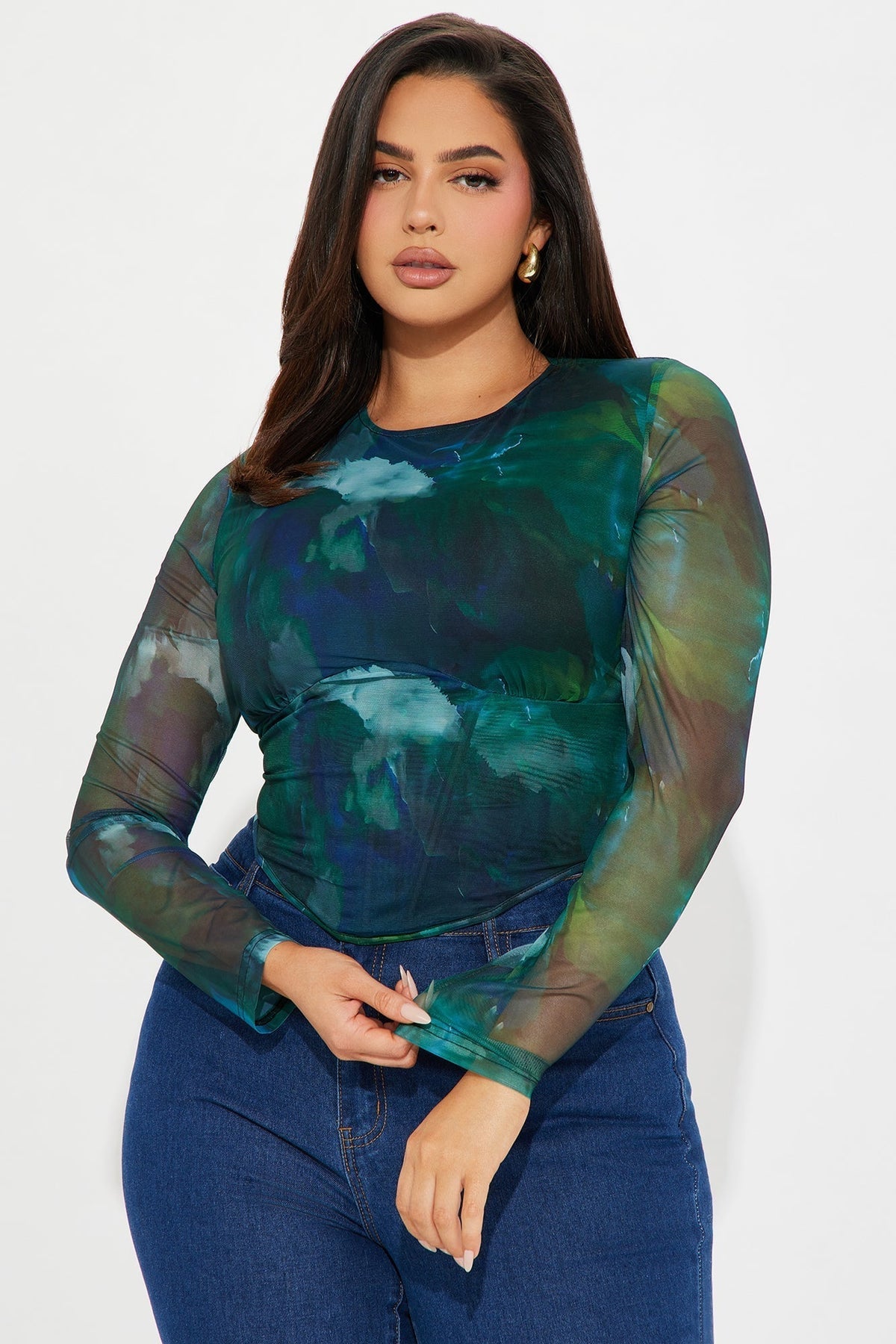 Natural Beauty Mesh Corset Top - Olive/combo