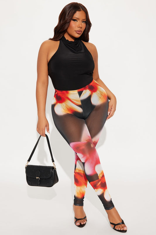 Avalina Floral Print Mesh Legging - Black/combo