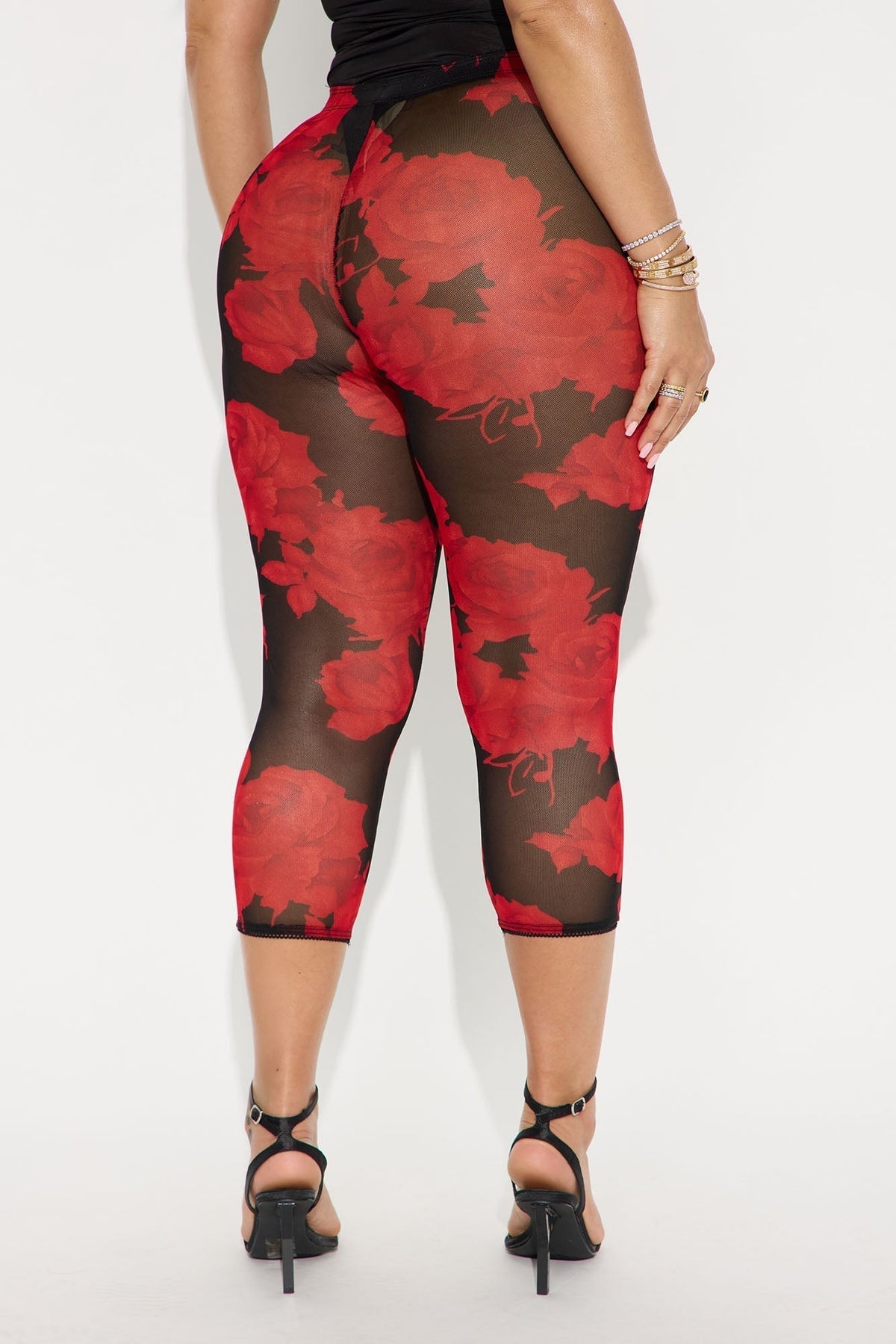 Melody Mesh Floral Capri Legging - Red/combo