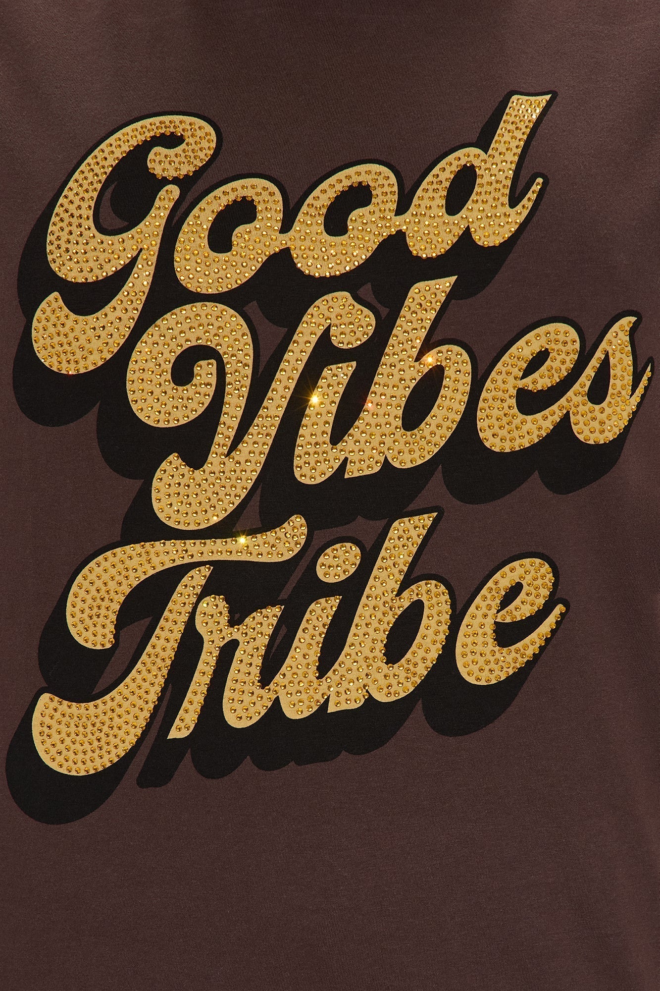 Good Vibes Tribe Rhinestone Tshirt - Brown