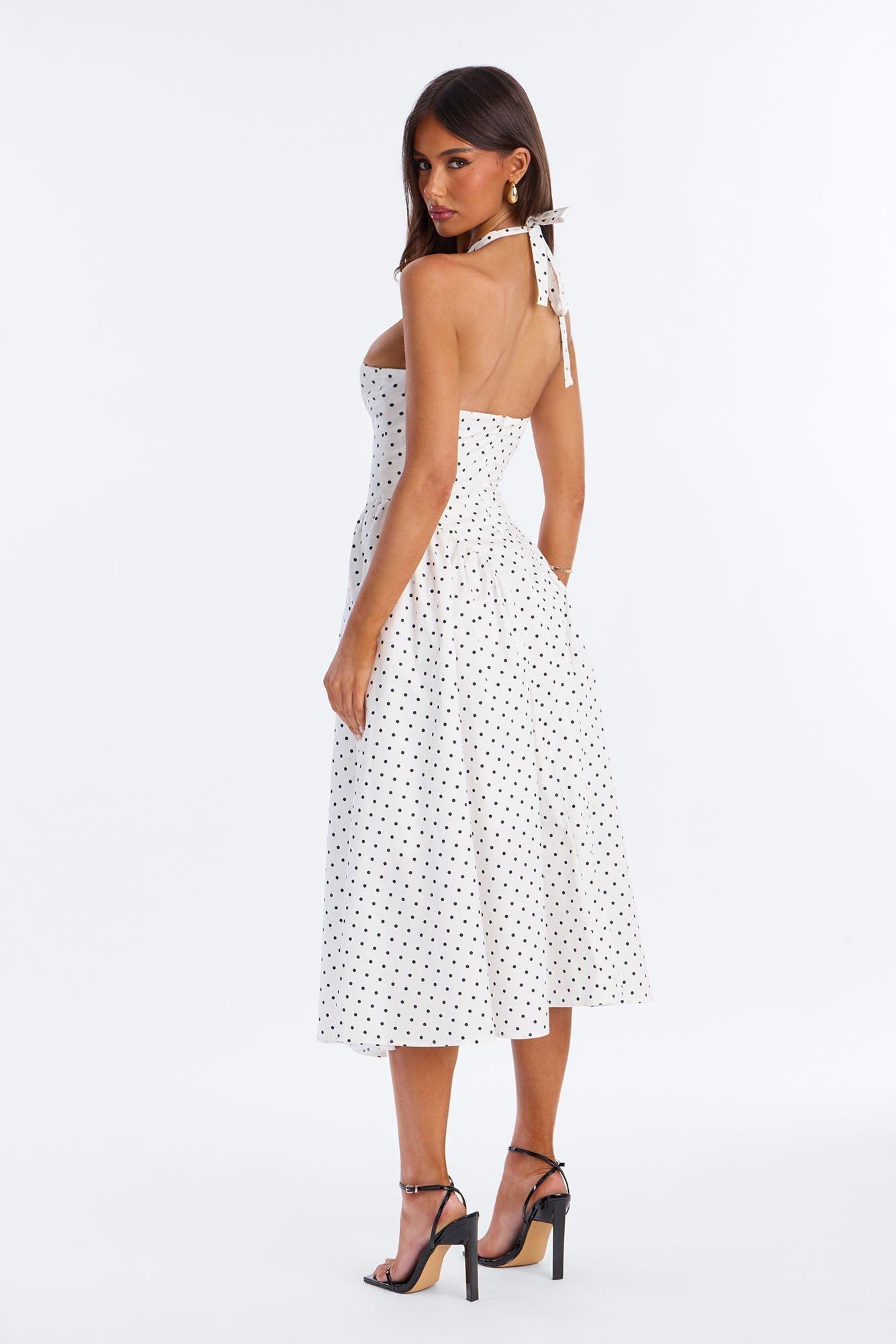 Mara Corset Polka Dot Midi Dress - White/Black