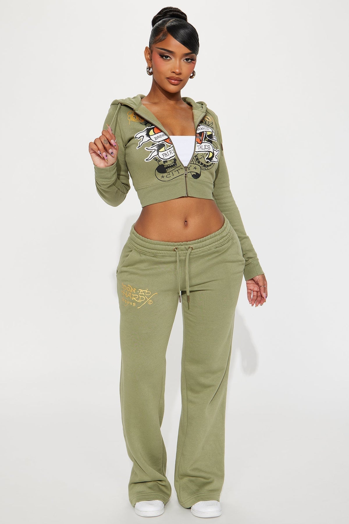 Ed Hardy Broken Hearts Pant - Sage
