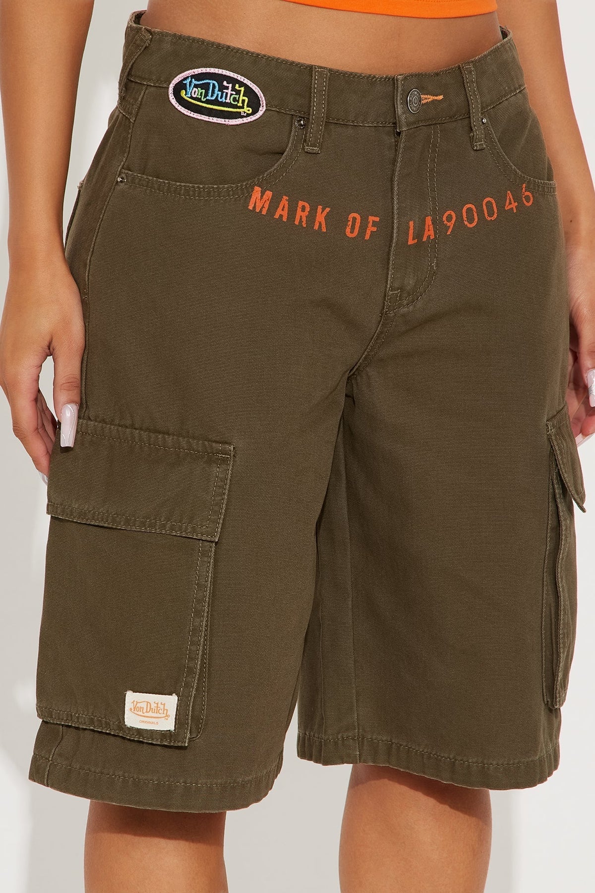 Von Dutch Eyeball Cargo Denim Jorts - Olive
