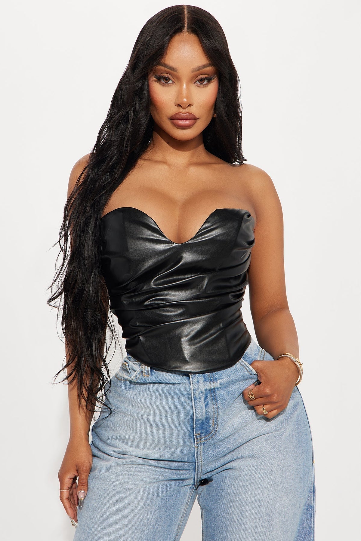Catching Looks Faux Leather Top - Black