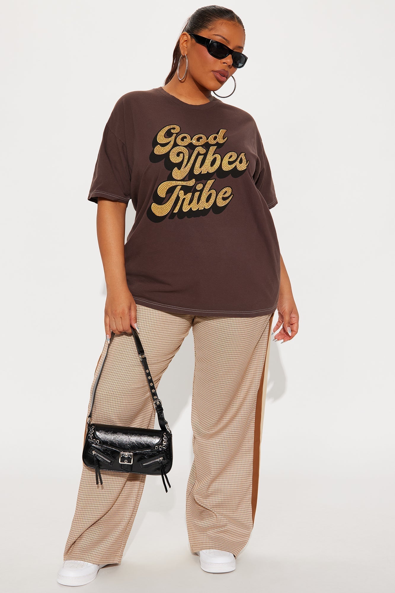 Good Vibes Tribe Rhinestone Tshirt - Brown