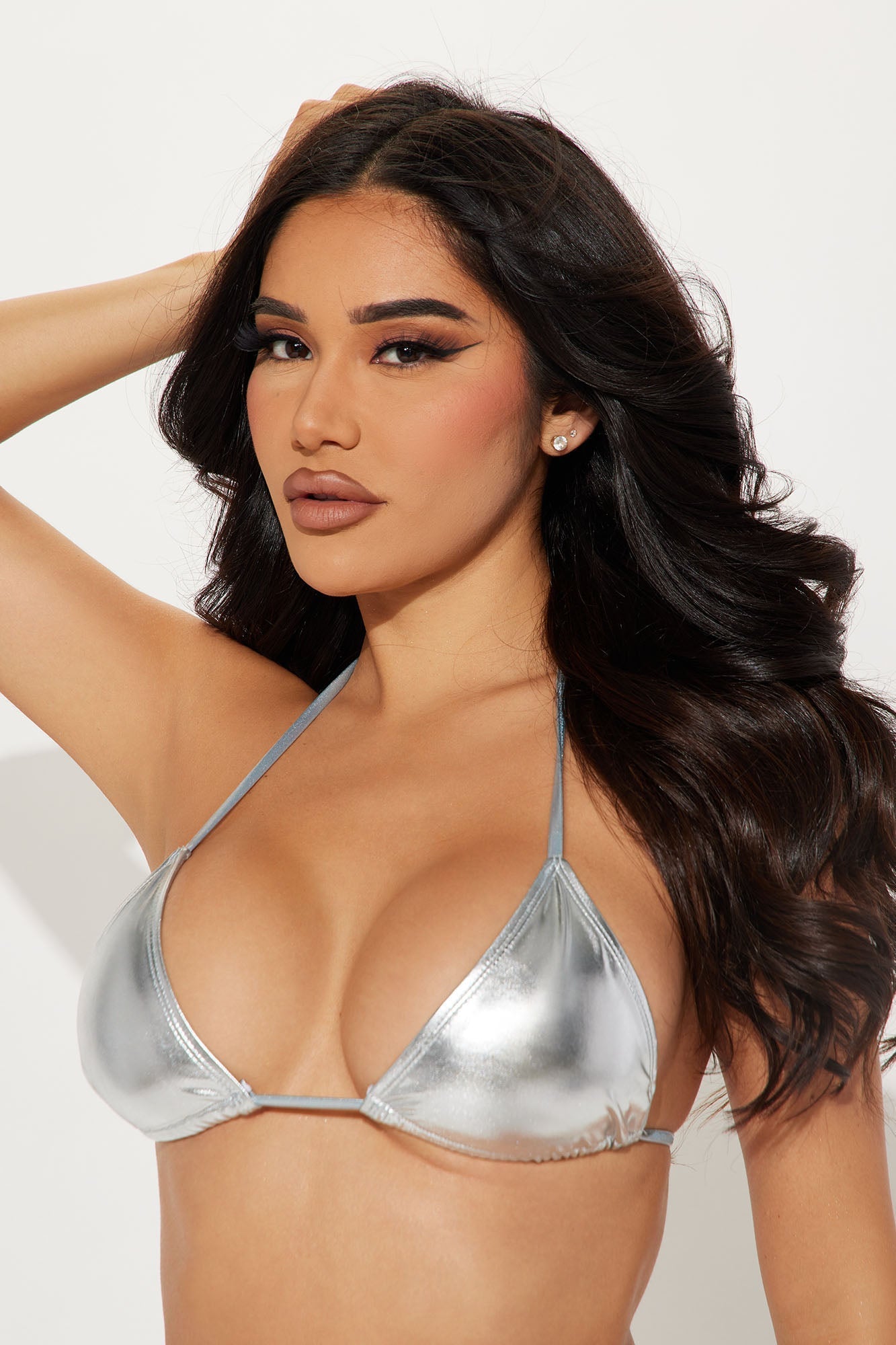 Maui Mix And Match Metallic Triangle Bikini Top - Silver
