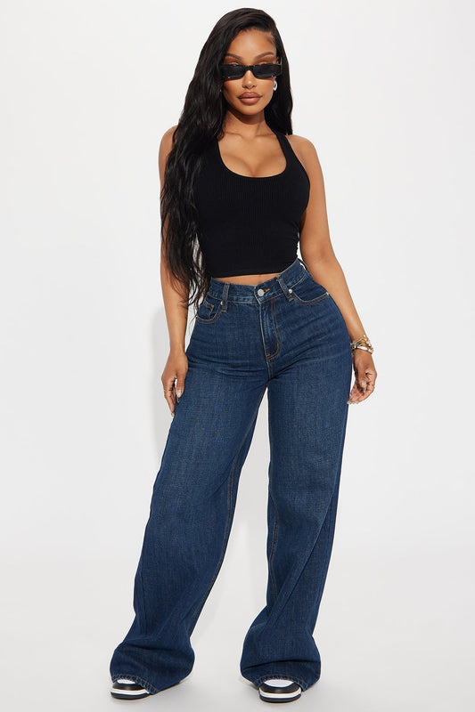 See What I Mean Wide Leg Jeans - Dark Wash