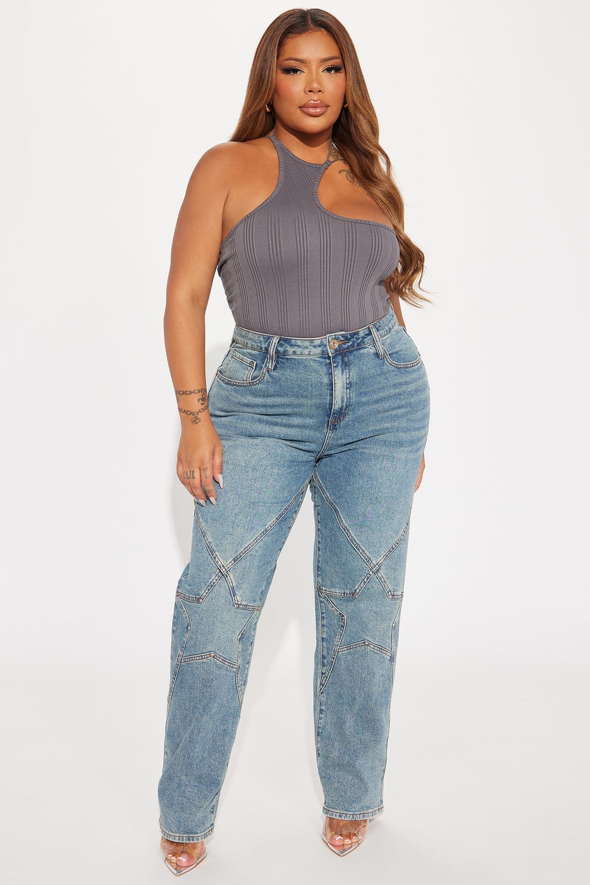 Sky Of Stars Stretch Straight Leg Jeans - Medium Wash