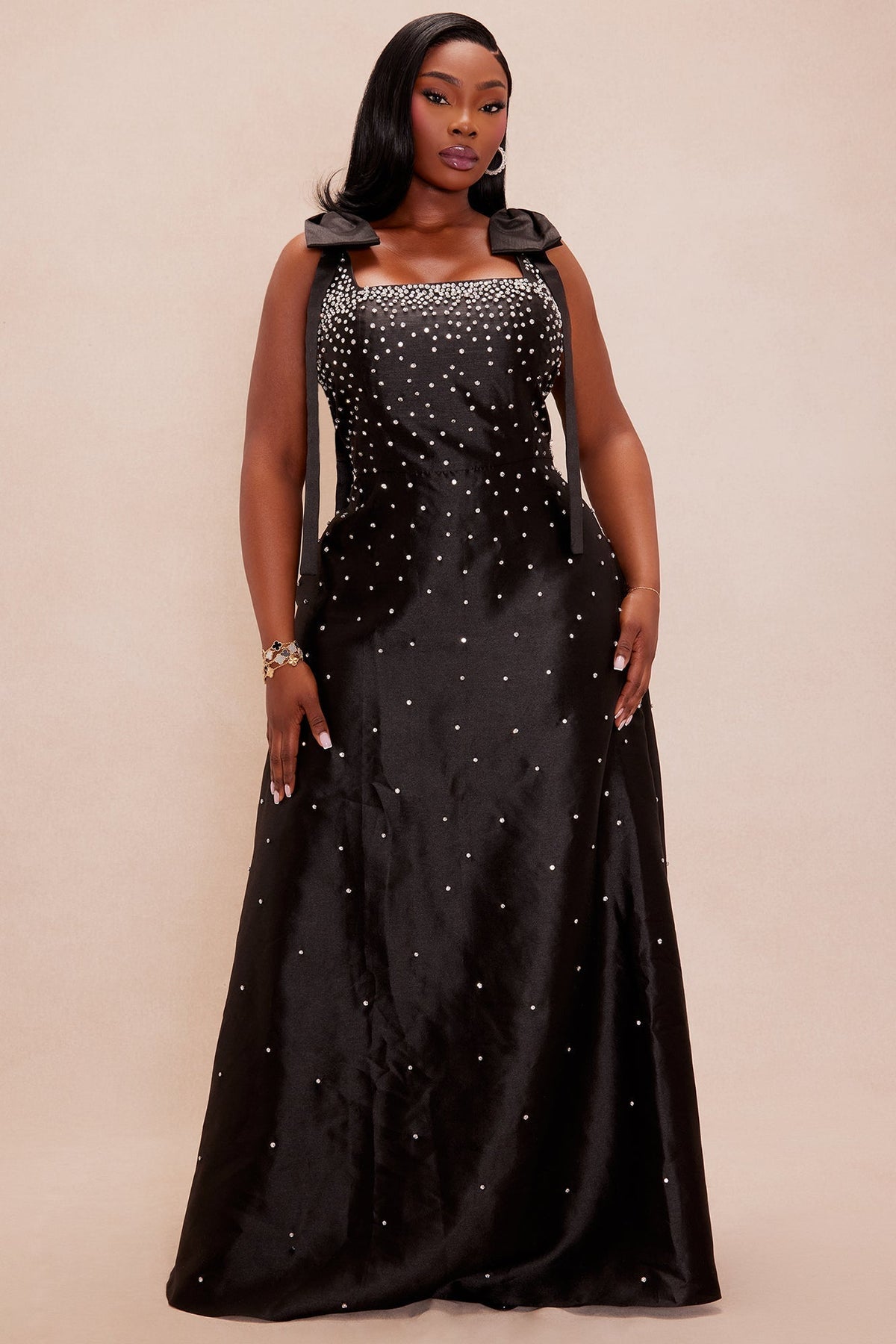 Dana Embellished Satin Maxi Dress - Black