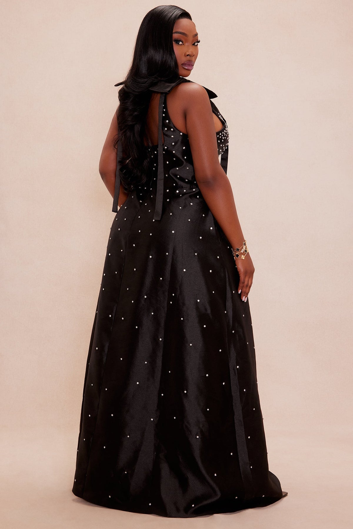 Dana Embellished Satin Maxi Dress - Black
