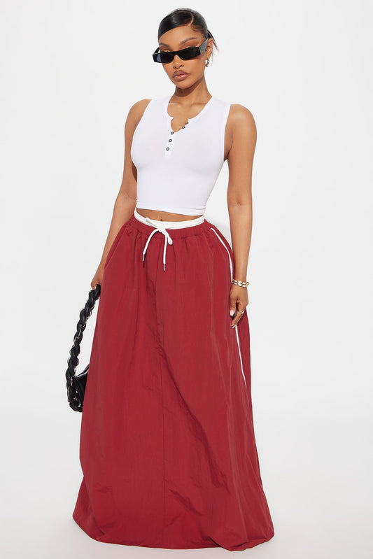 Sporty Gal Striped Maxi Skirt - Red
