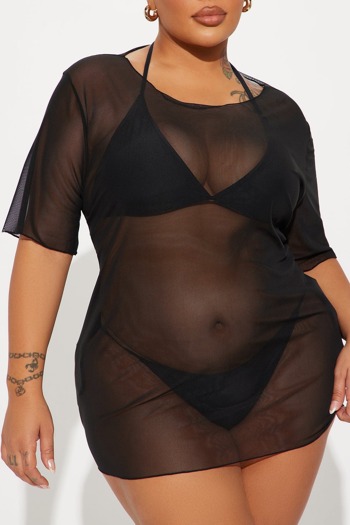 Shaina Ripped Cutout Mesh Cover Up - Black
