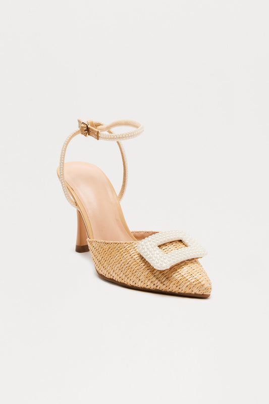 Ashy Embellished Pumps - Beige