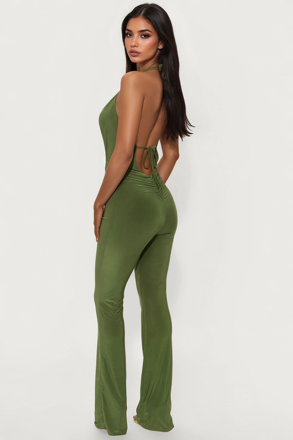 Kiara Ruched Halter Jumpsuit - Olive