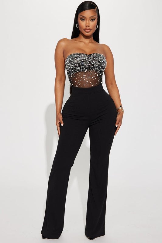 Dream Girl Embellished Jumpsuit - Black