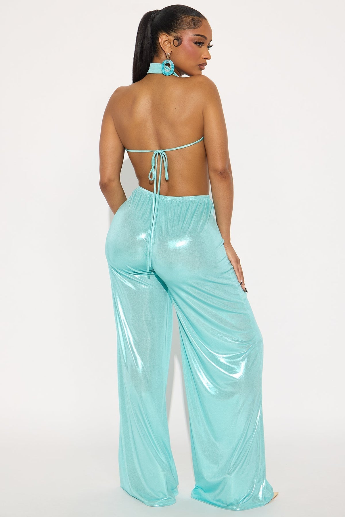 Jazmine Tales Slinky Halter Jumpsuit - Aqua