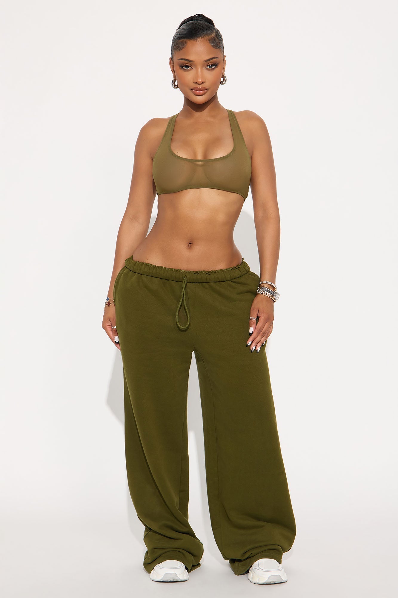 French Terry Drawstring Sweat Pant - Olive