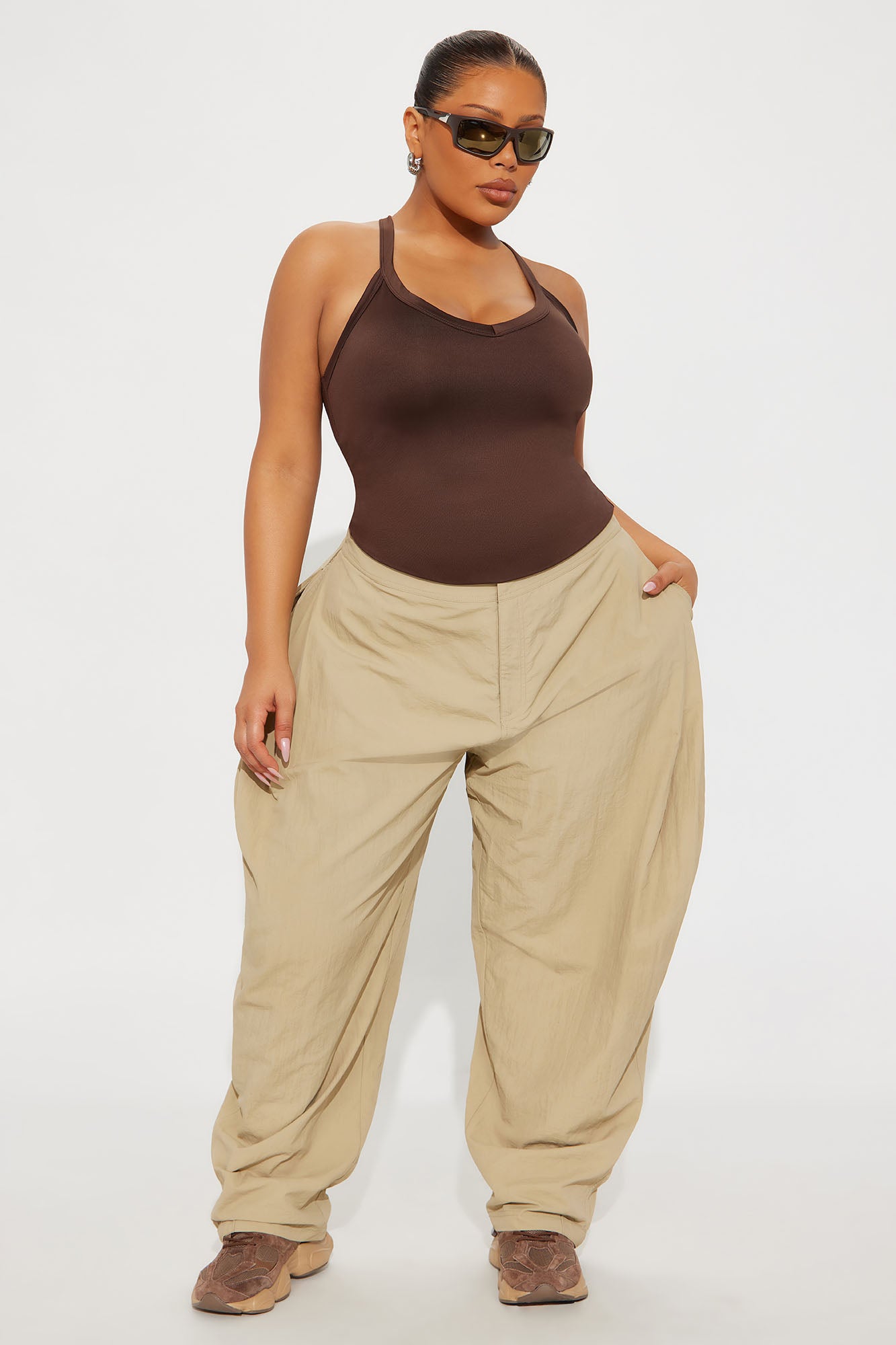 Contour Double Lined V-Neck Tank Top - Chocolate