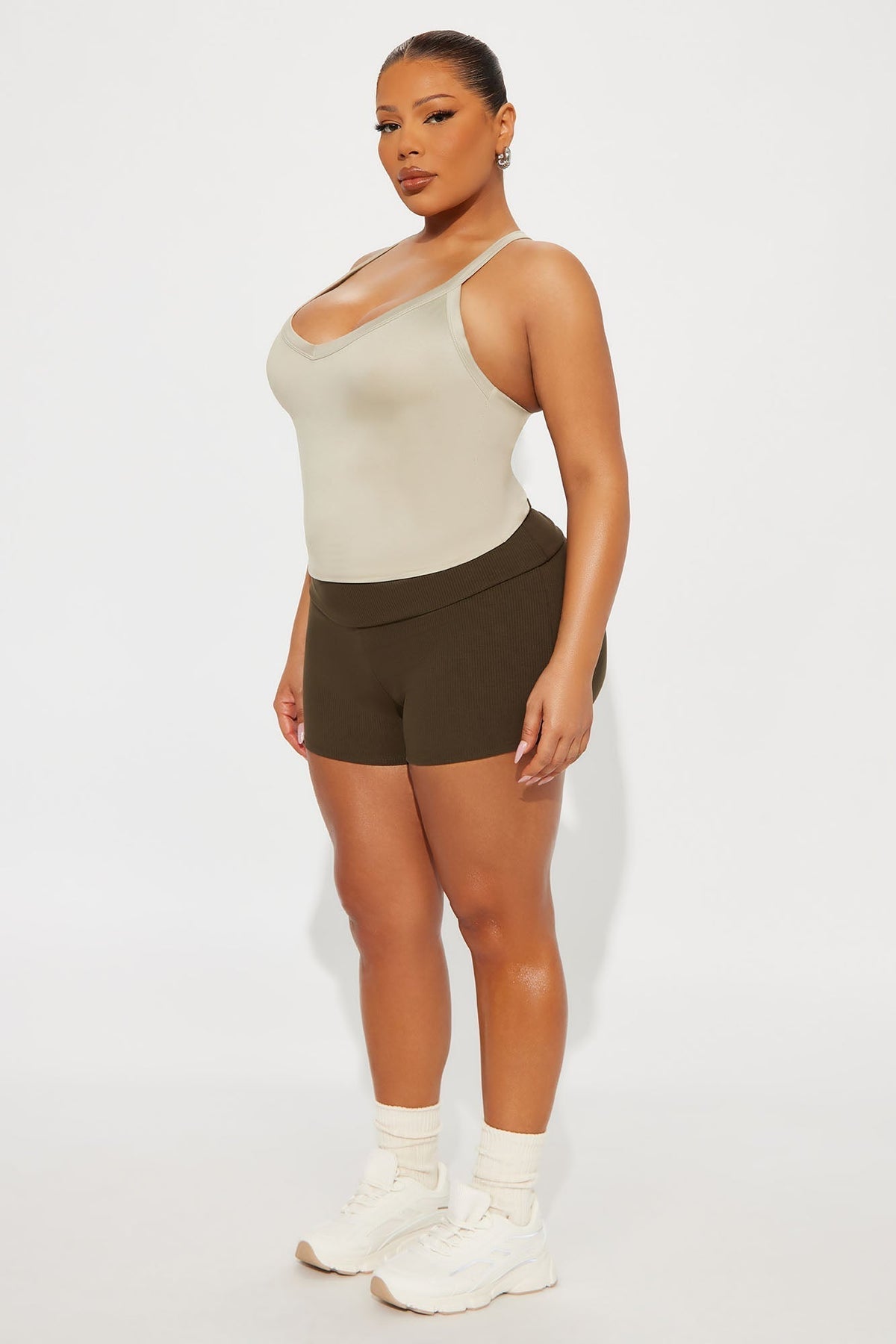 Contour Double Lined V-Neck Tank Top - Stone