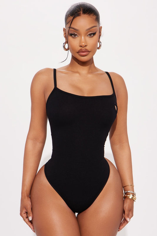 Heart Break Ribbed Bodysuit - Black