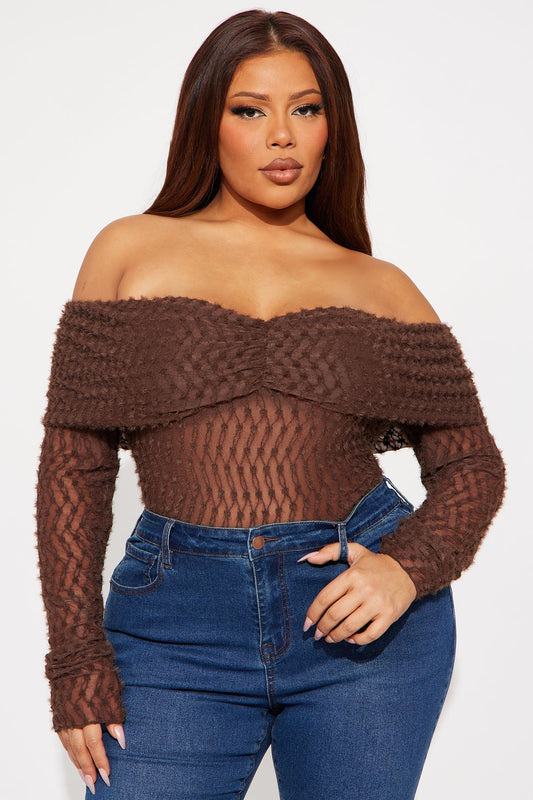 Minerva Off Shoulder Long Sleeve Top - Chocolate