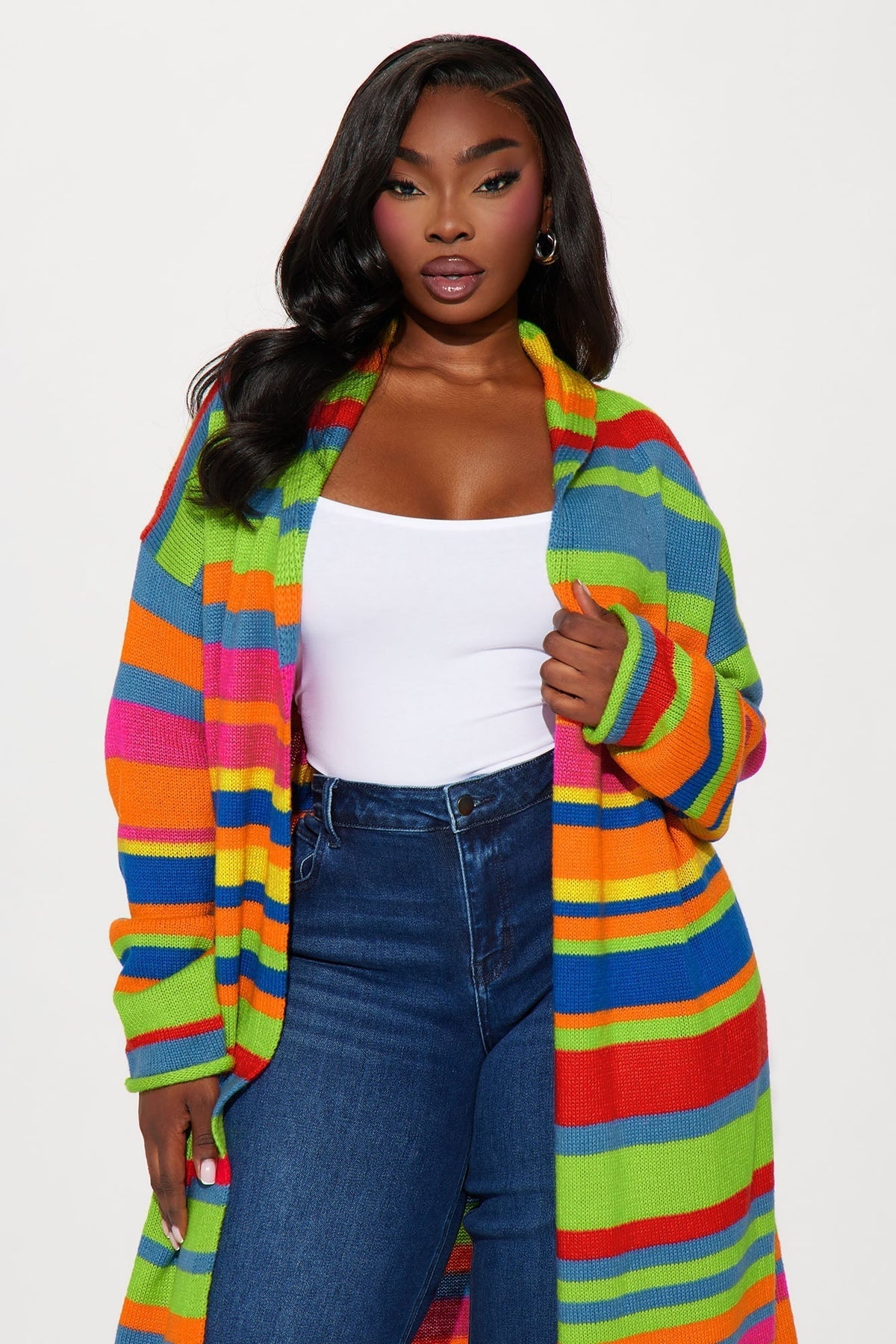 Bright Life Striped Long Cardigan - Multi Color