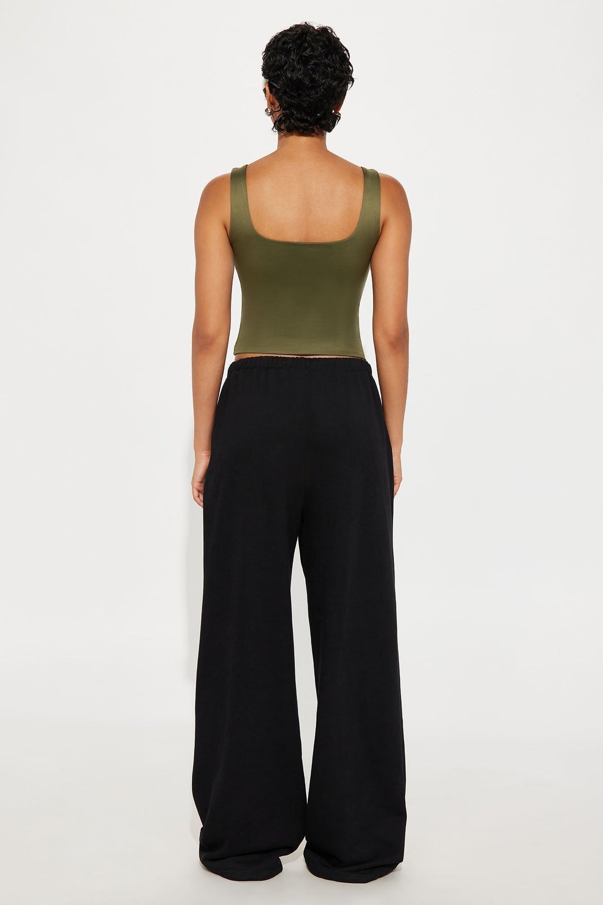 Contour Double Lined Square Neck Tank Top - Military Green