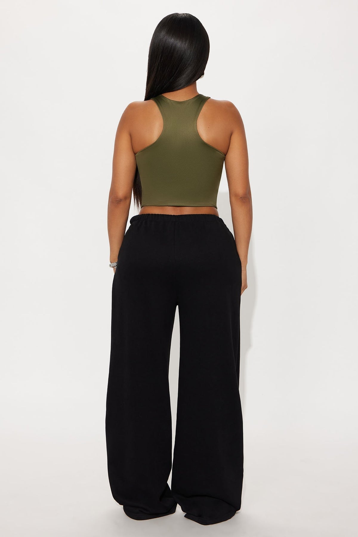 Contour Double Lined High Neck Tank Top - Military Green