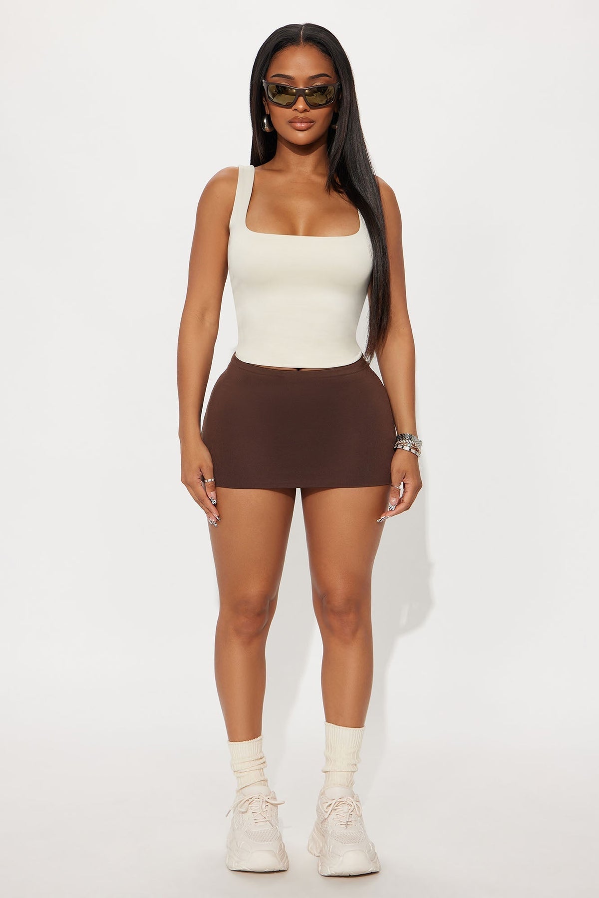 Contour Double Lined Square Neck Tank Top - Bone