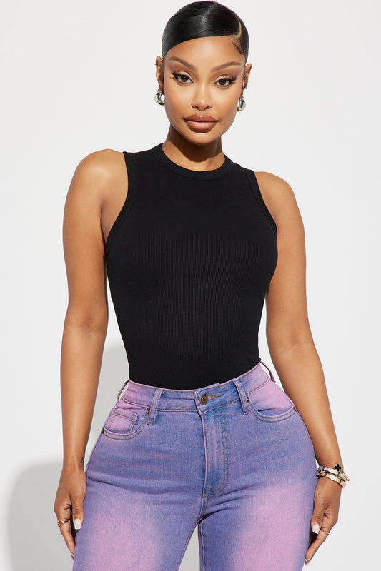 Lily Ribbed Tank - Black