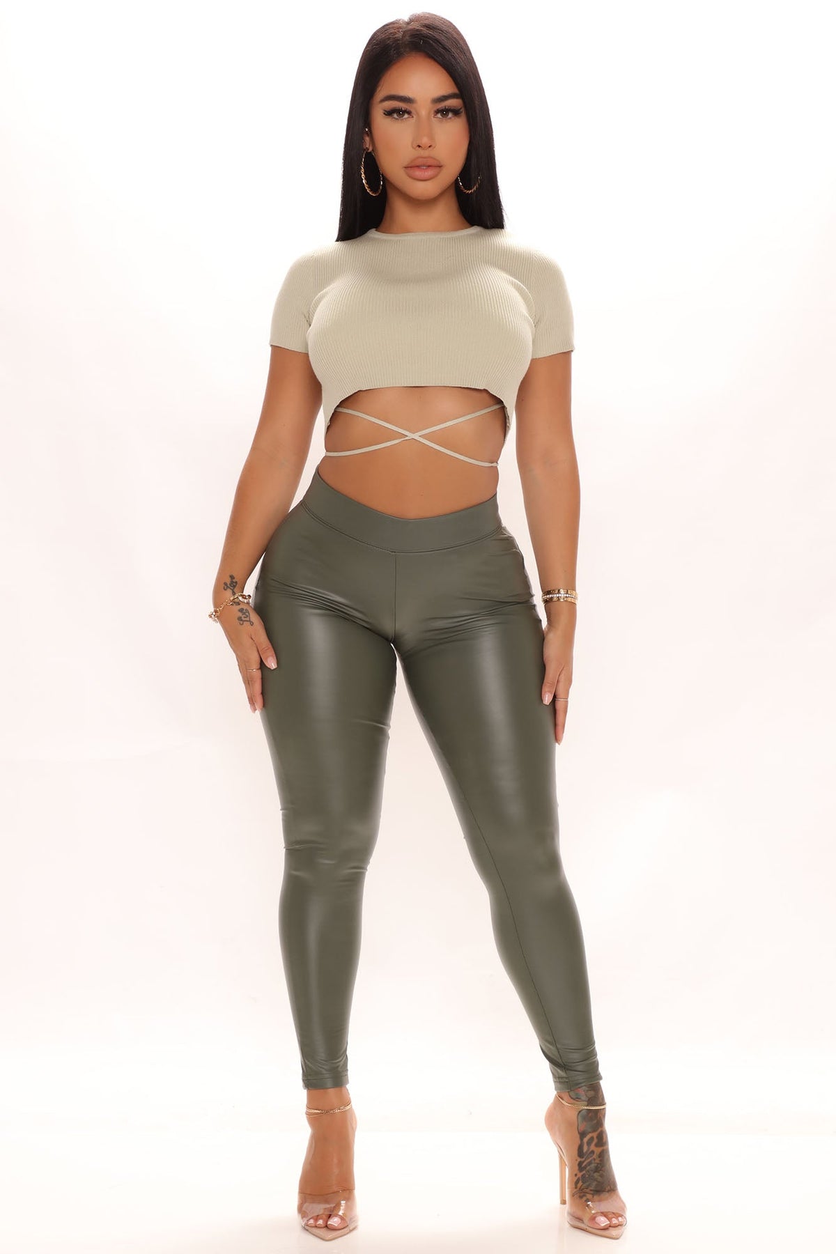 Liliana Faux Leather Leggings - Olive