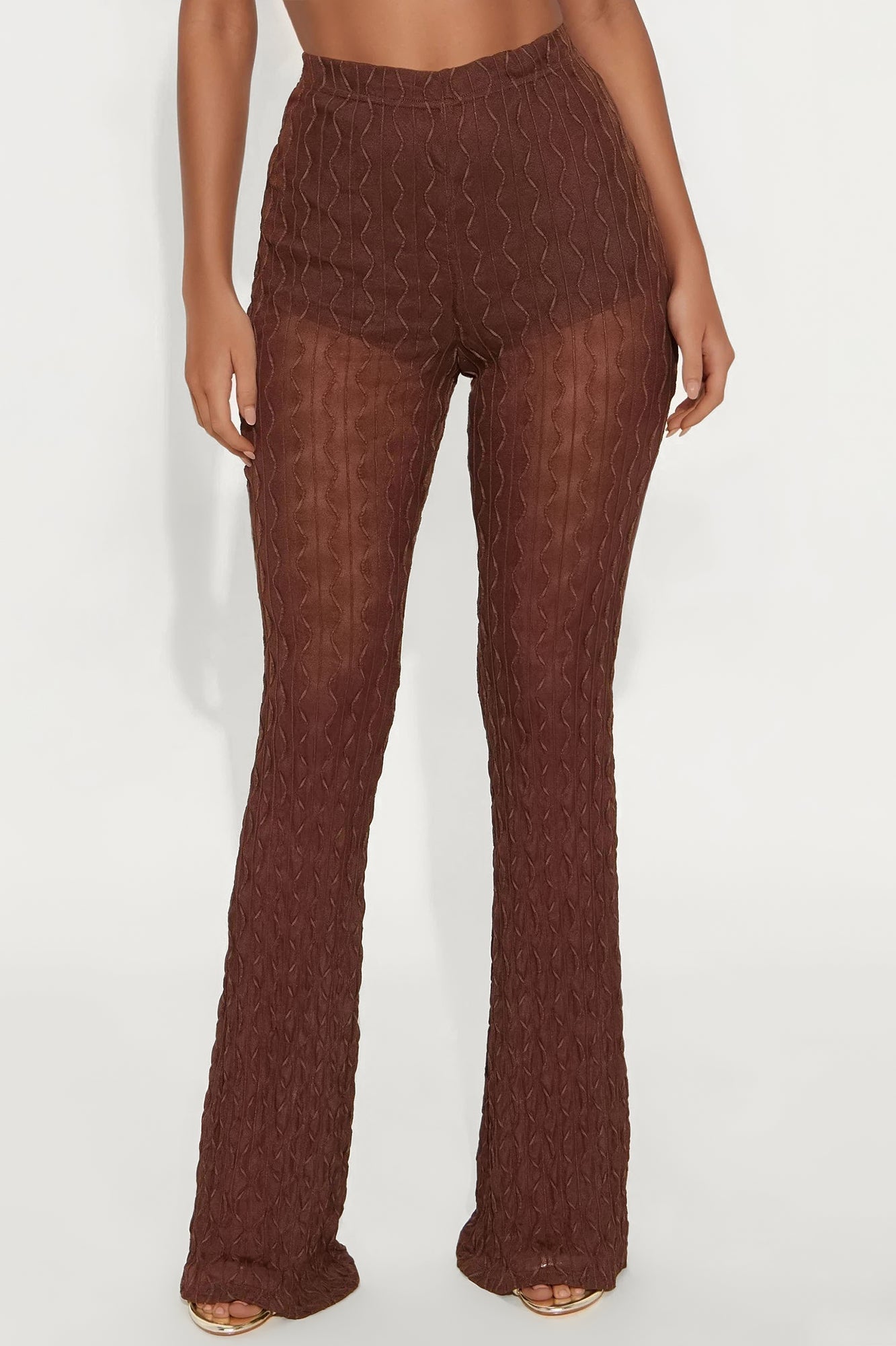 Romina High Rise Textured Flare Pant - Chocolate