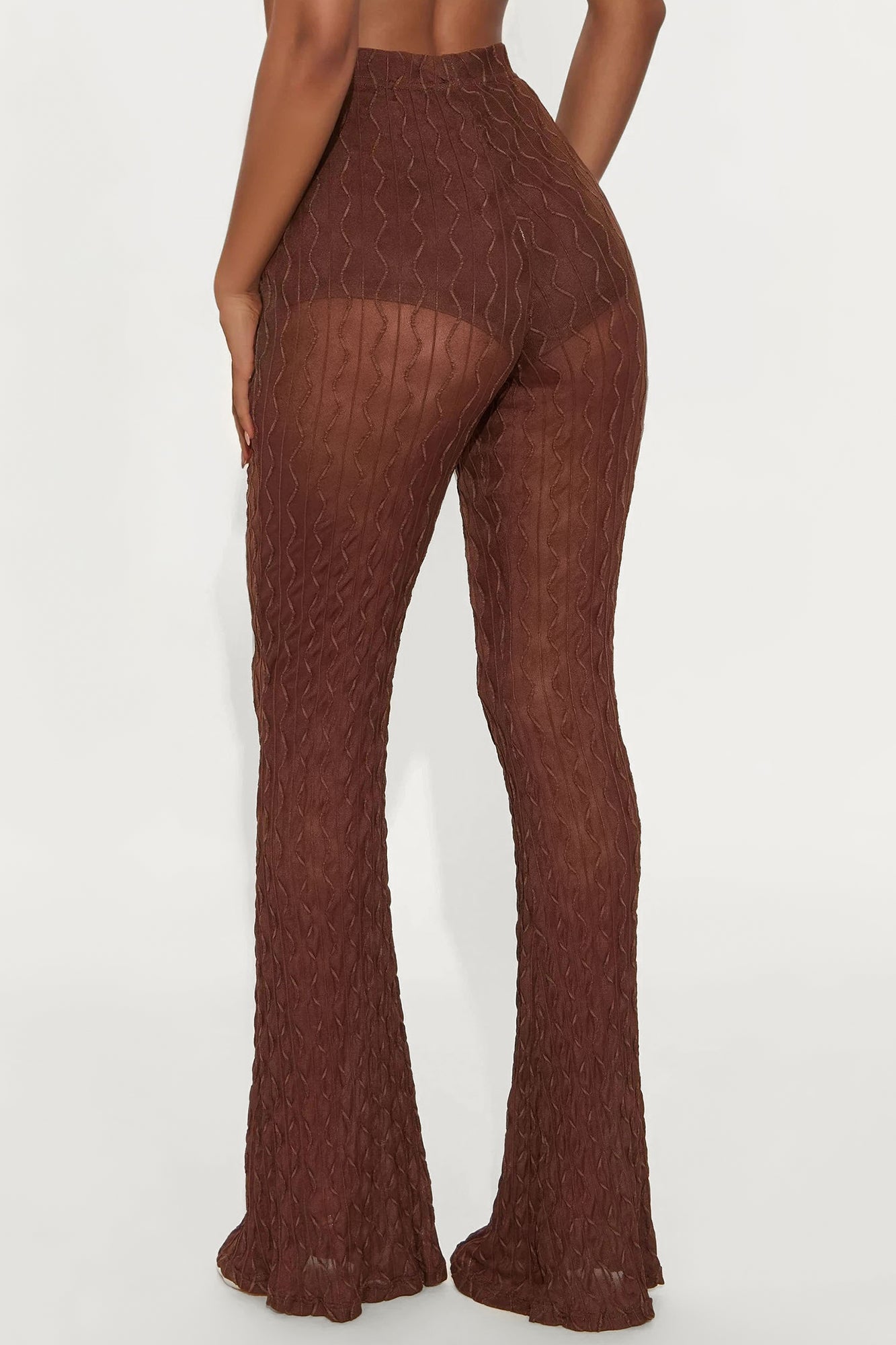 Romina High Rise Textured Flare Pant - Chocolate