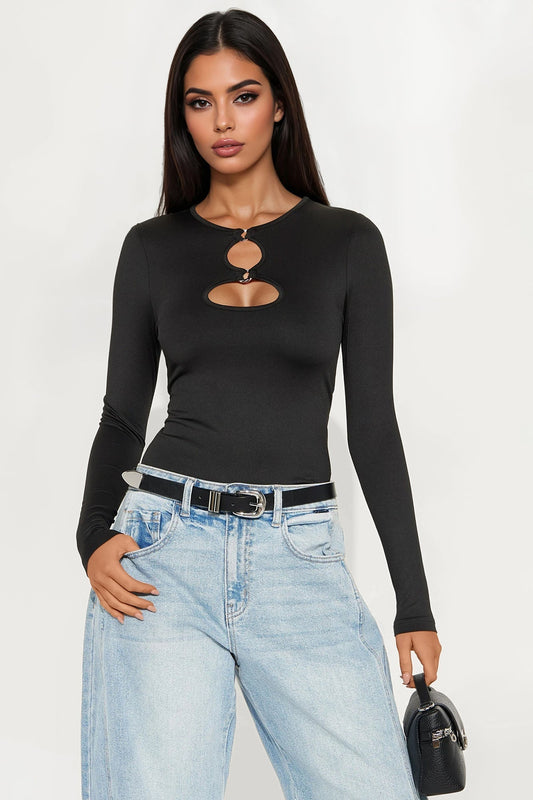 Trinity Long Sleeve Cut Out Top - Black