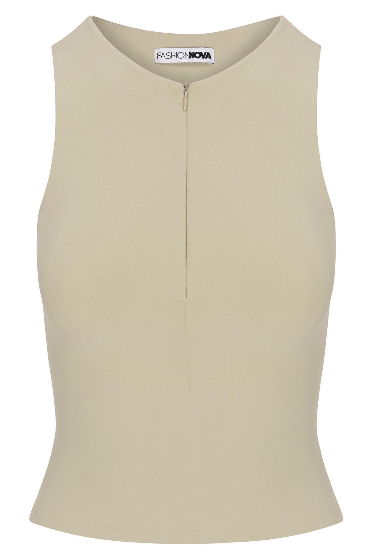 Second Skin Double Lined Zip Front Tank - Stone