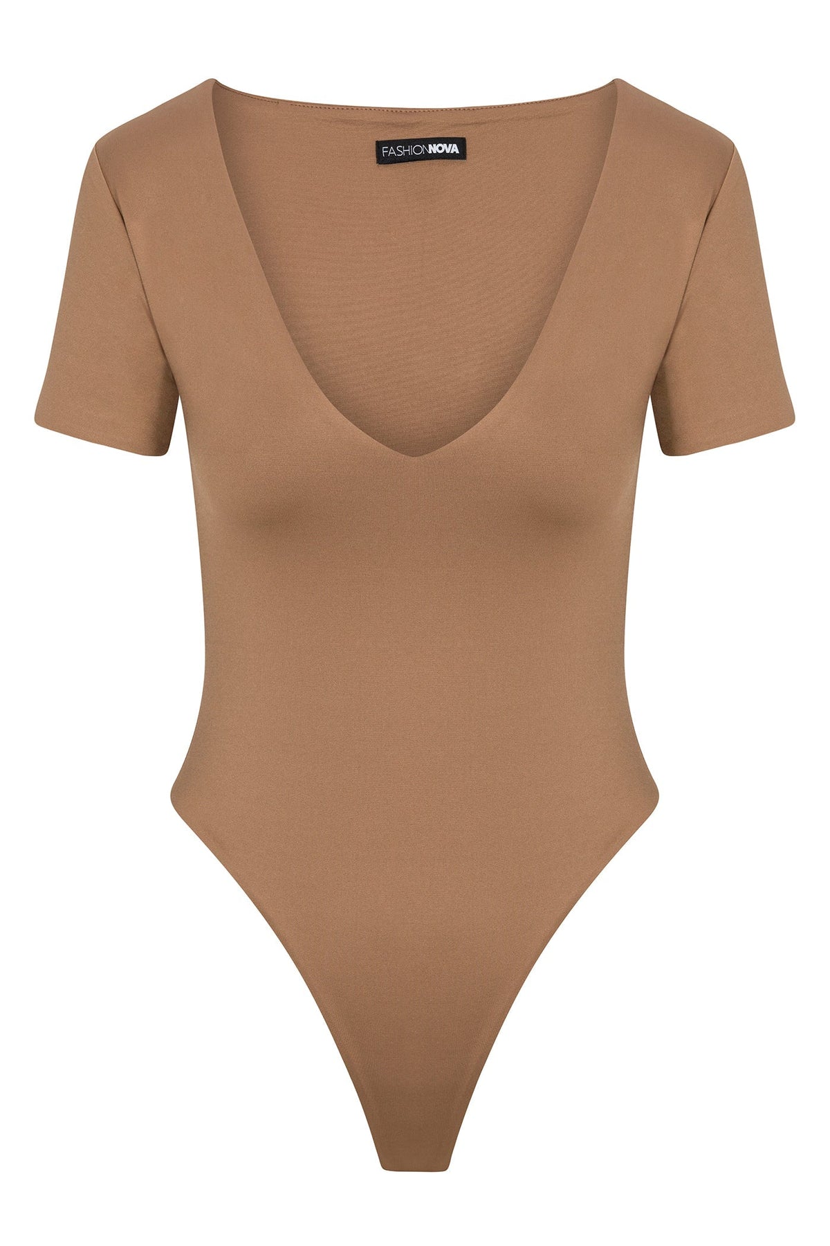 Contour Double Lined Short Sleeve High Cut Bodysuit - Mocha