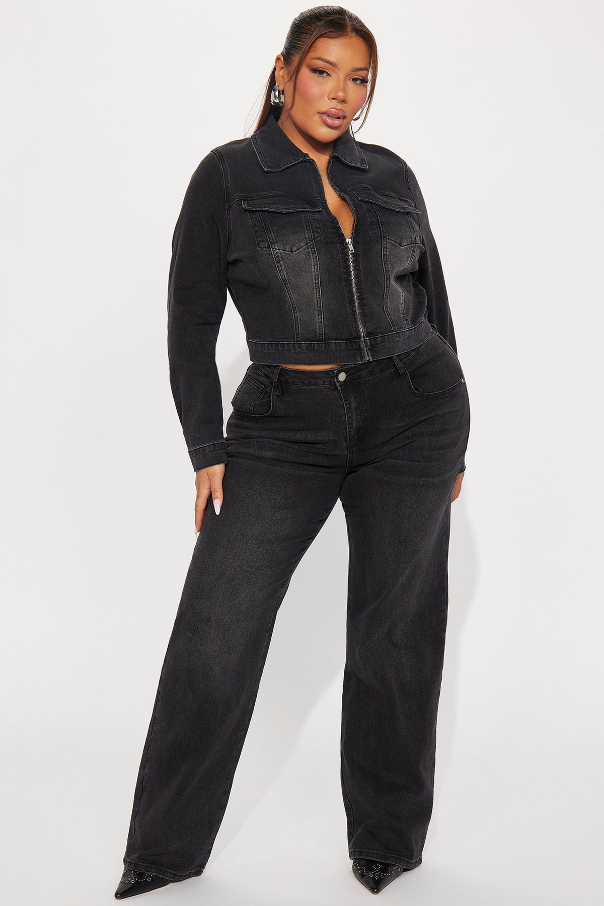 Vita Low Waist Stretch Baggy Jeans - Black Wash