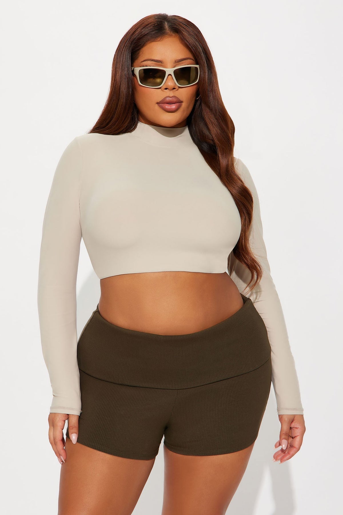 Second Skin Long Sleeve Mock Neck Baby Tee - Bone
