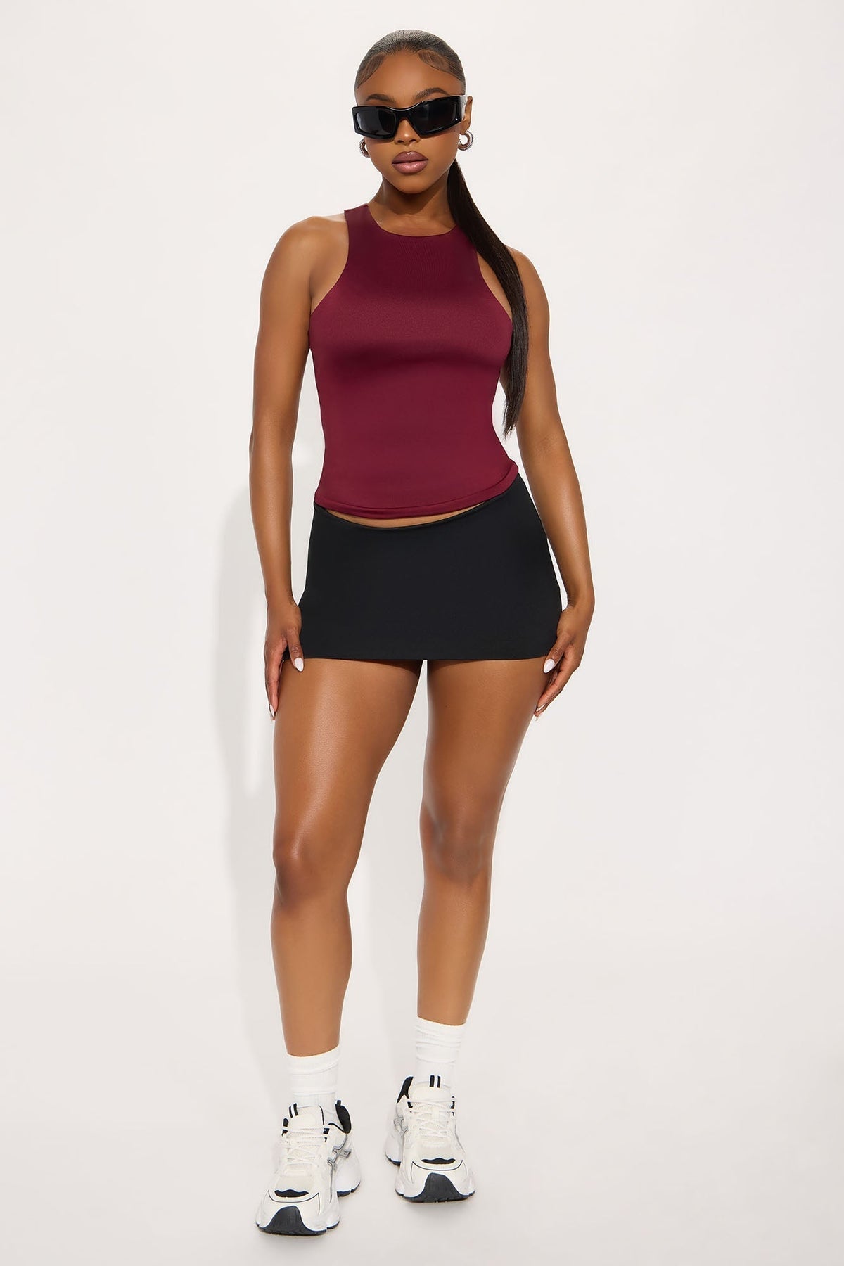 Contour Double Lined High Neck Tank Top - Wine