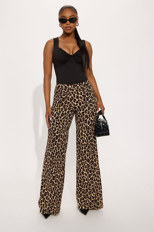 On The Hunt Wide Leg Leopard Trouser Pant - Leopard