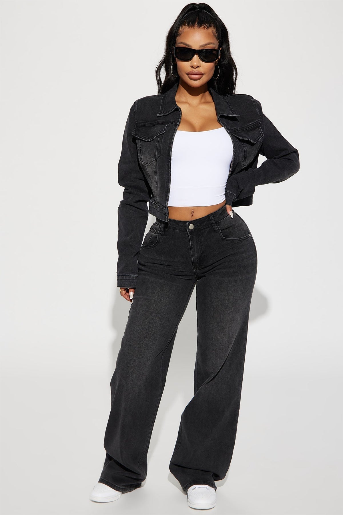 Vita Low Waist Stretch Baggy Jeans - Black Wash