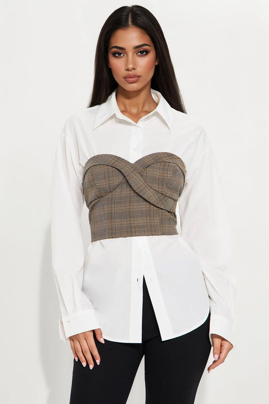 She's Busy Plaid Poplin 2 Piece Set - Brown/combo
