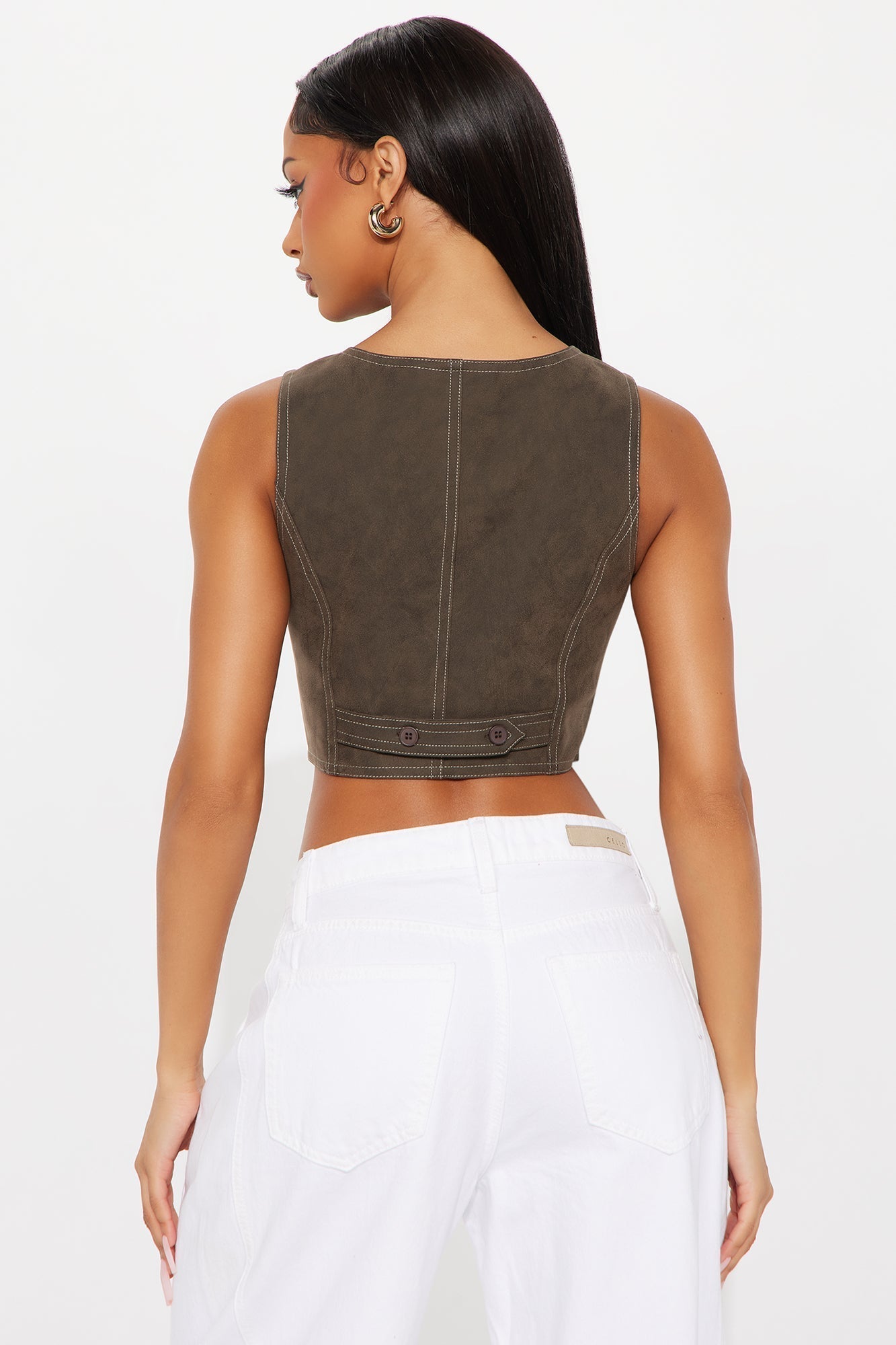 Uptown Girl Faux Leather Vest - Brown
