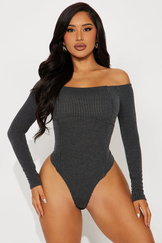 Monnet Ribbed Bodysuit - Charcoal