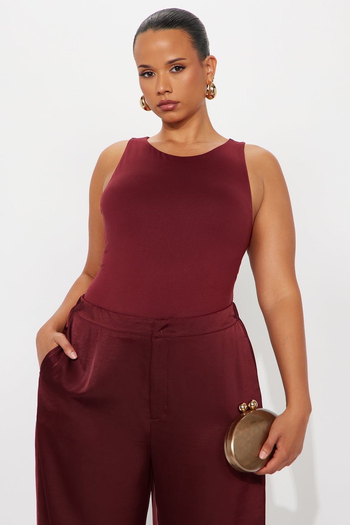 Aimee Double Lined Bodysuit - Burgundy