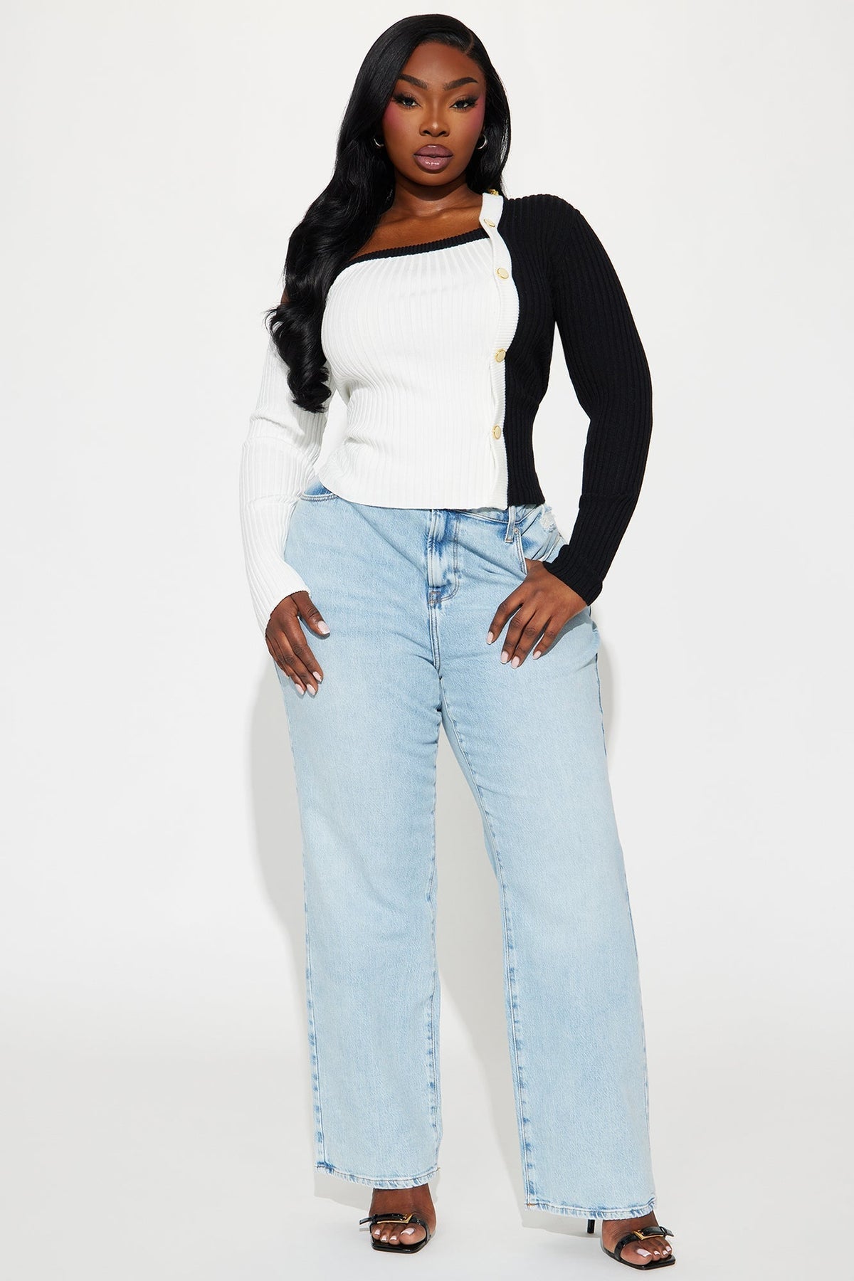 Time And A Place Color Block Sweater - Black/White