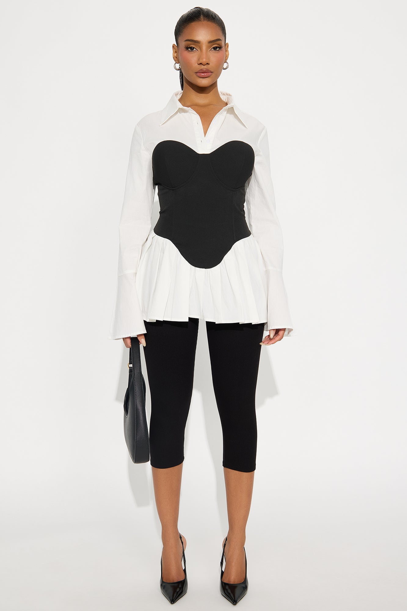Layla Poplin Corset Top - Black/White