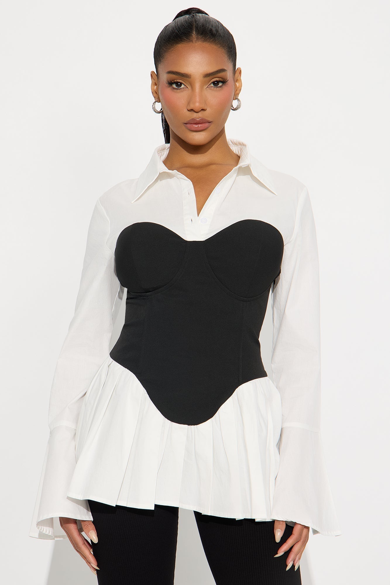 Layla Poplin Corset Top - Black/White