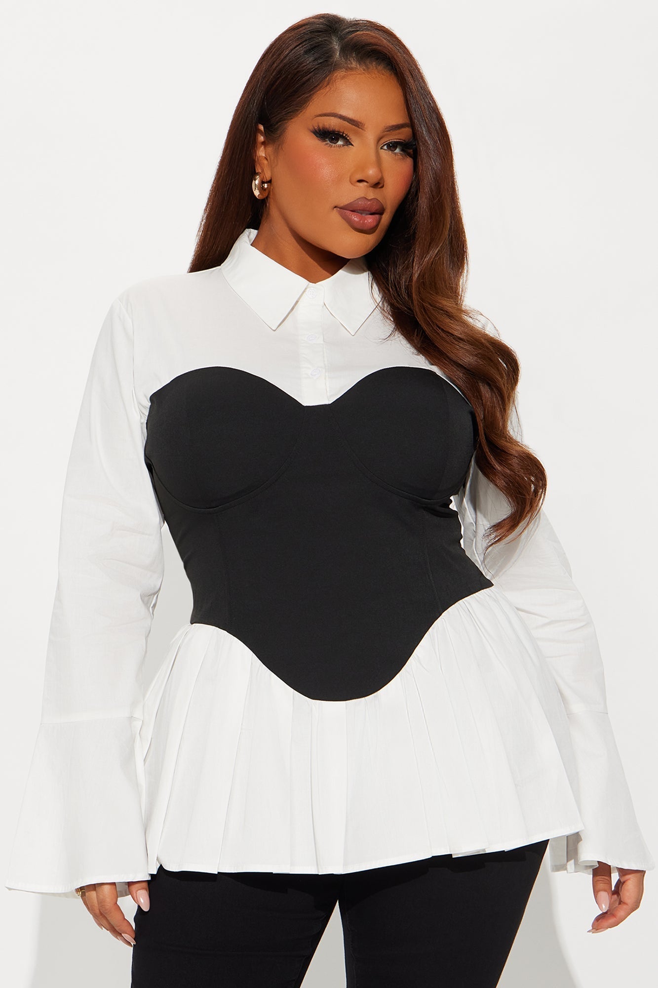 Layla Poplin Corset Top - Black/White